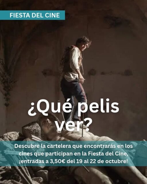 🍿 ¡Vuelve la Fiesta del Cine! Del lunes 19 al jueves 22 de octubre puedes disfrutar de películas en salas participantes por 3,50€ la entrada. No necesitas acreditarte, pero revisa las condiciones de tu cine: los horarios, la cartelera y los posibles suplementos dependen de cada sala.

¿Qué te apetece ver? Acción con 'Street Fighter', suspense con 'Whalefall', terror con 'Resident Evil' o una comedia como 'La invitación'. Son algunos títulos que puedes buscar en la cartelera; comprueba cuáles están disponibles en tu cine antes de comprar.

En la guía de laCritica.es te contamos qué películas puedes encontrar, cómo comprar las entradas y qué debes tener en cuenta.

Entra en lacritica.es y busca “Fiesta del Cine octubre 2026”. ¡O accede desde el link de nuestra bio! 🎟️

#FiestaDelCine #FiestaDelCine2026 #Cine #Cartelera #EstrenosDeCine #Películas #CinesEspaña #LaCritica