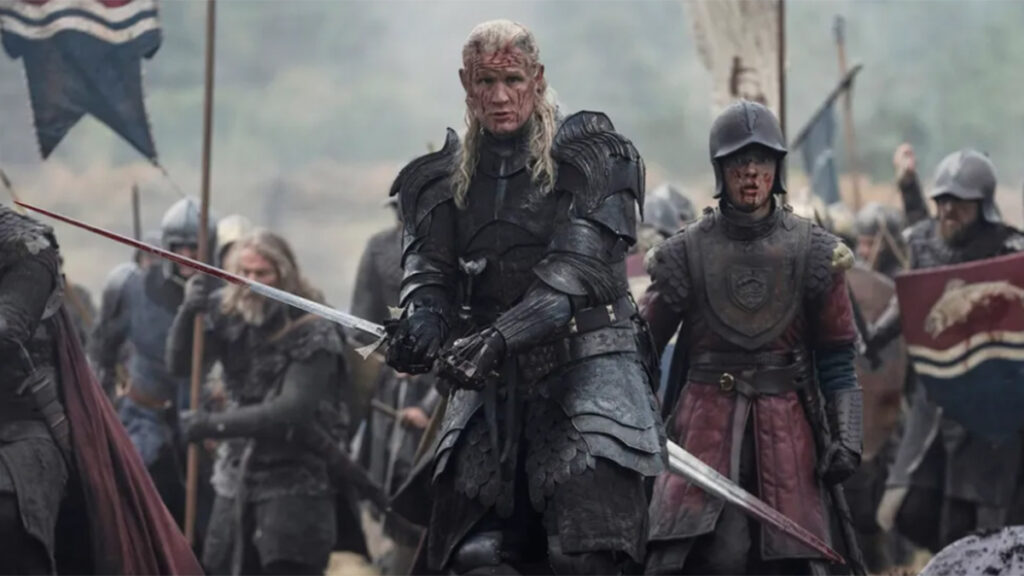 Daemon Targaryen cubierto de sangre en una escena de la temporada 3 de 'La casa del dragón'.