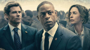Cartel de 'Paradise' en el que aparecen tres de sus personajes principales. De izquierda a derecha: James Mardsen, Sterling K. Brown y Julianne Nicholson.