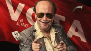 Cartel promocional de 'Torrente Presidente' con Santiago Segura interpretando a su protagonista.