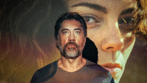 Póster de 'El ser querido', con Javier Bardem en primer plano y con Victoria Luengo justo detrás.