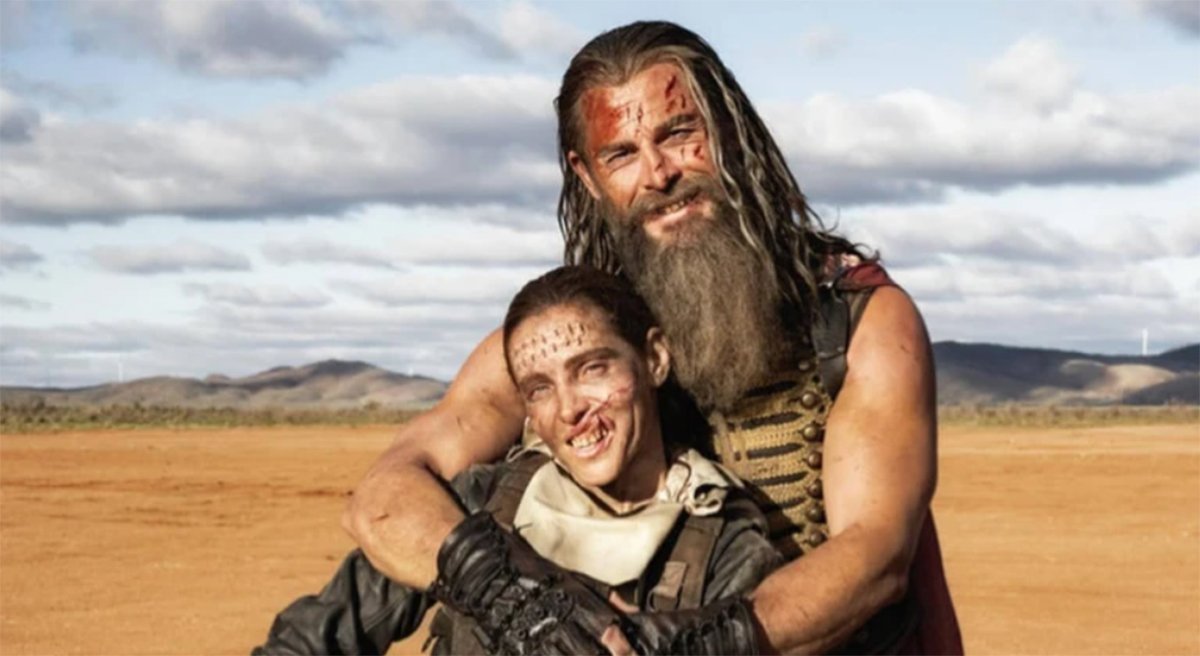 Elsa Pataky y Chris Hemsworth caracterizados durante el rodaje de 'Furiosa: de la saga Mad Max'.