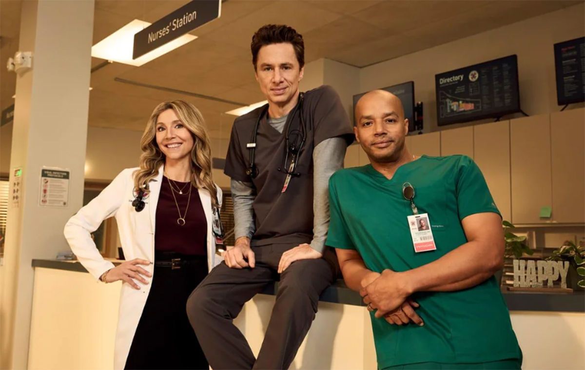 Sarah Chalke, Zach Braff,y Donald Faison, Elliot, JD y Turk en Scrubs.