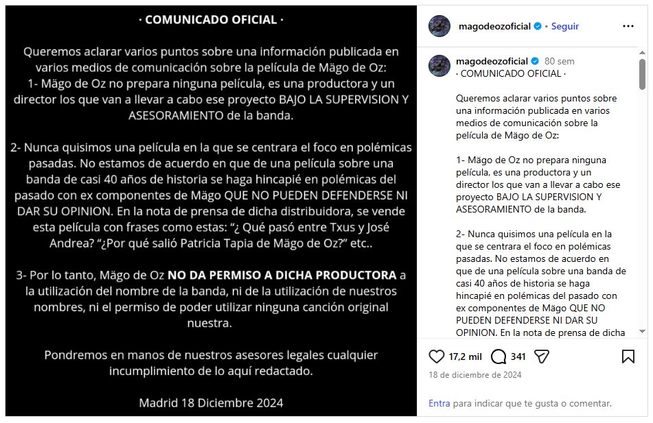 Comunicado de Mägo de Oz sobre 'Fiesta Pagäna'