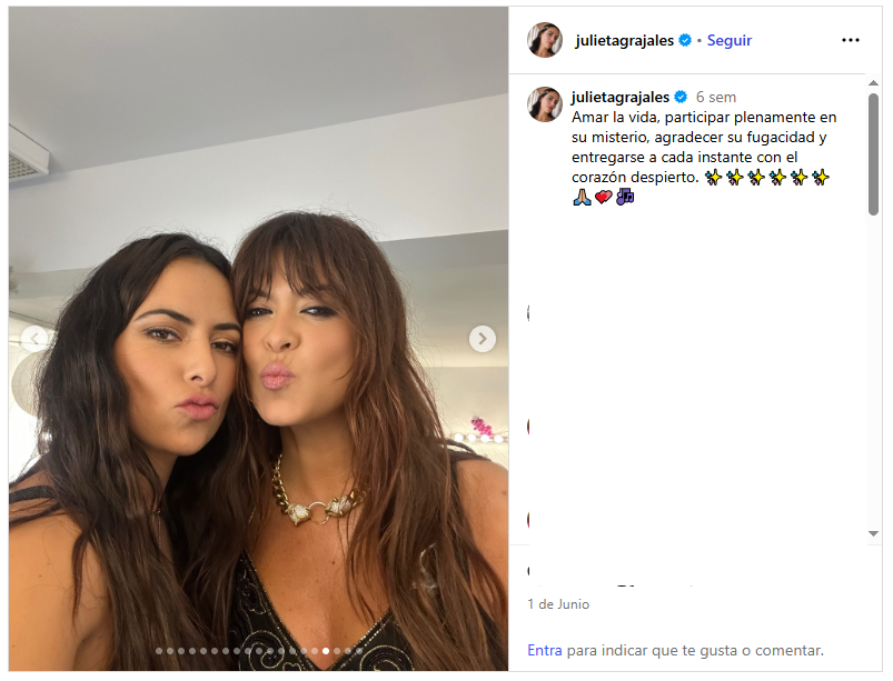 Publicación en Instagram de Julieta Grajales junto a Vanesa Martín