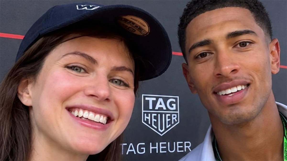 Alexandra Daddario y Jude Bellingham en el circuito de F1 de Madrid.